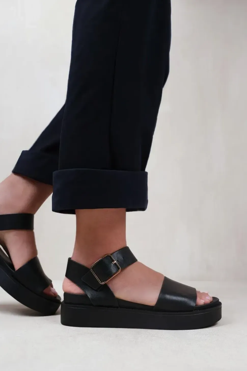 'Phoenix' Extra Wide Fit Classic Flat Sandals With Strap And Buckle Detail