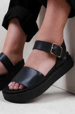 'Phoenix' Extra Wide Fit Classic Flat Sandals With Strap And Buckle Detail