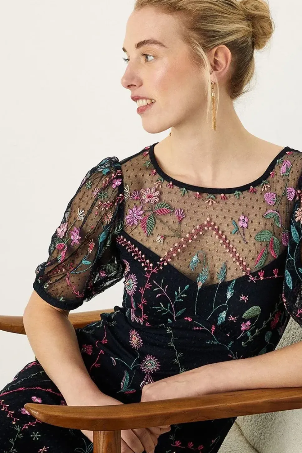 'Polly' Embroidered Midi Dress