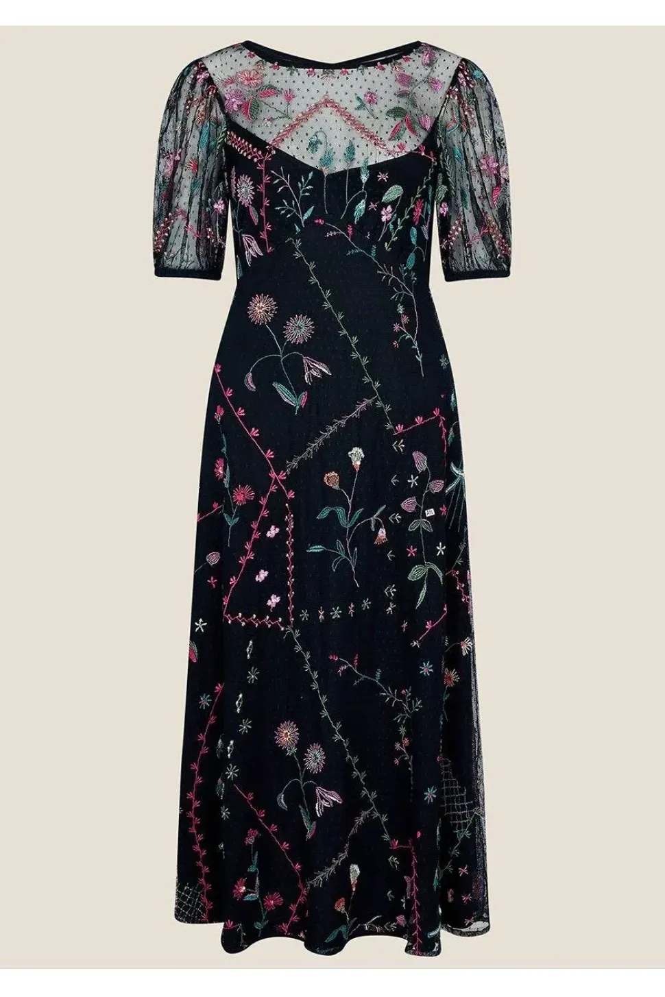 'Polly' Embroidered Midi Dress
