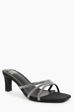 'Remi' Square Toe Low Block Heel With Diamante Strap Detail
