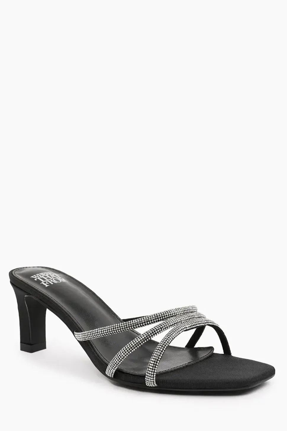 'Remi' Square Toe Low Block Heel With Diamante Strap Detail