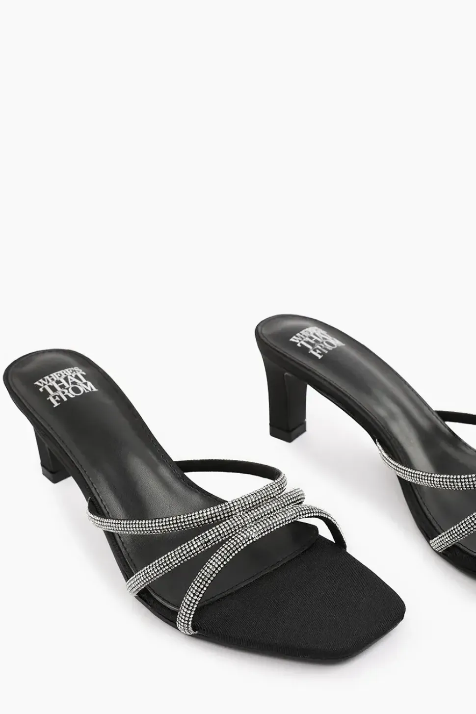 'Remi' Square Toe Low Block Heel With Diamante Strap Detail