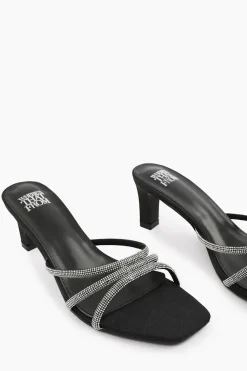 'Remi' Wide Fit Square Toe Low Block Heel With Diamante Strap Detail