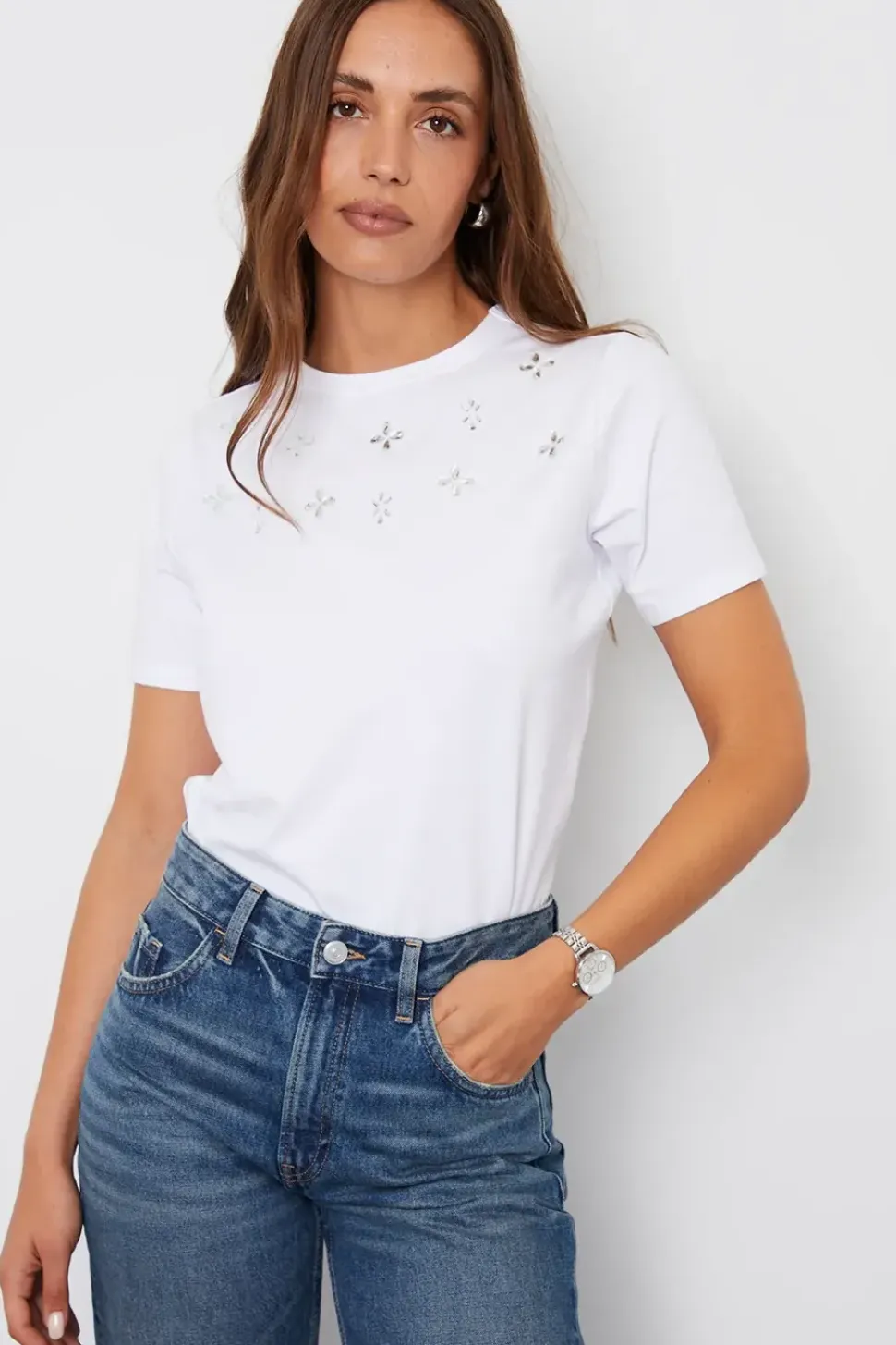 'Rose' Embellished Cotton T-Shirt