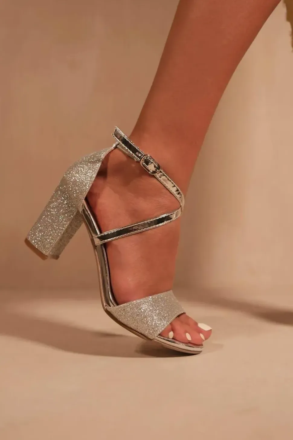 'Ruth' Mid High Block Heel Sandals With Cross Over Ankle Strap