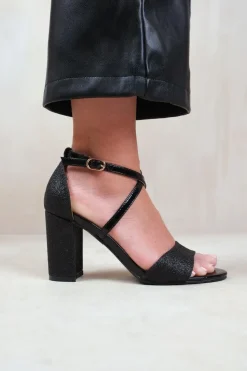 'Ruth' Wide Fit High Block Heel Sandals With Cross Over Ankle Strap