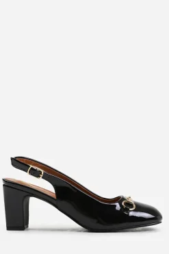 'Serena' Block Heel With Metal Detail And Slingback Buckle Strap