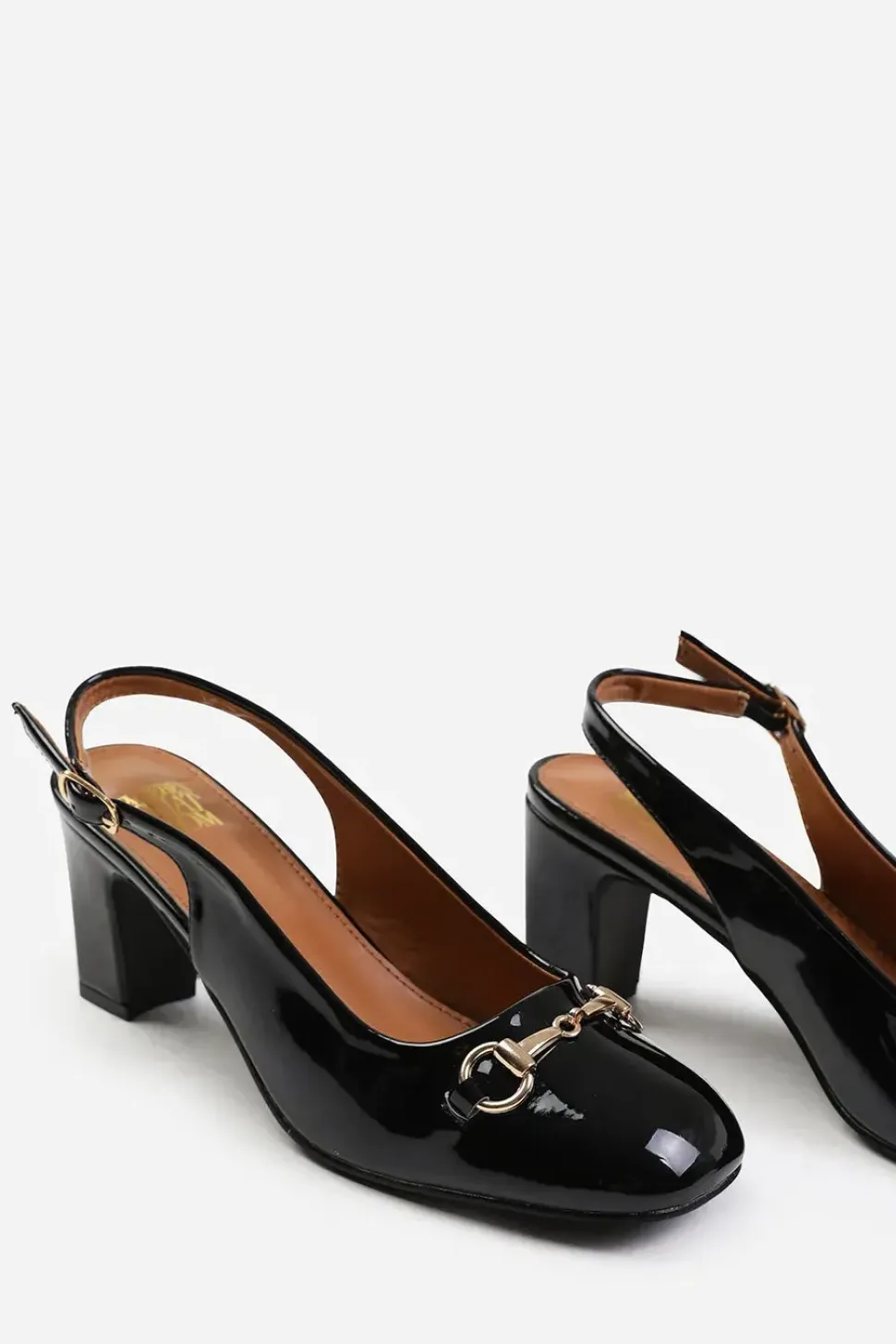'Serena' Block Heel With Metal Detail And Slingback Buckle Strap