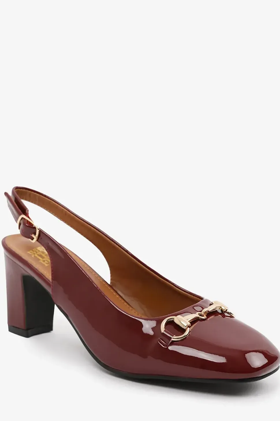 'Serena' Wide Fit Block Heel With Metal Detail And Slingback Buckle Strap
