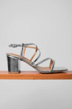 'Sidra' Mid High Block Heel Sandals With Cross Over Strap