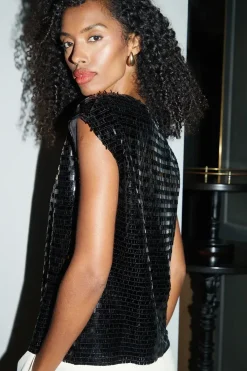 'Skywood' Sequin Fringe Round Neck Top