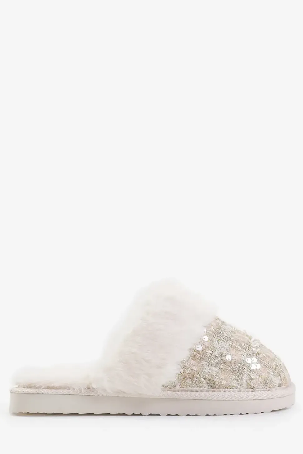 'Snuggle' Slip On Sequin Slippers With Fur Trim
