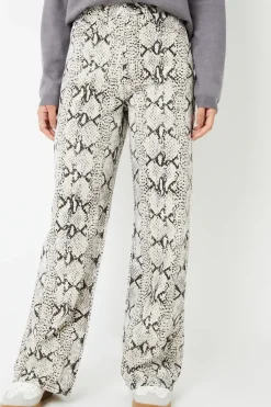 'Soleil' Snake Print Wide Leg Denim Jeans