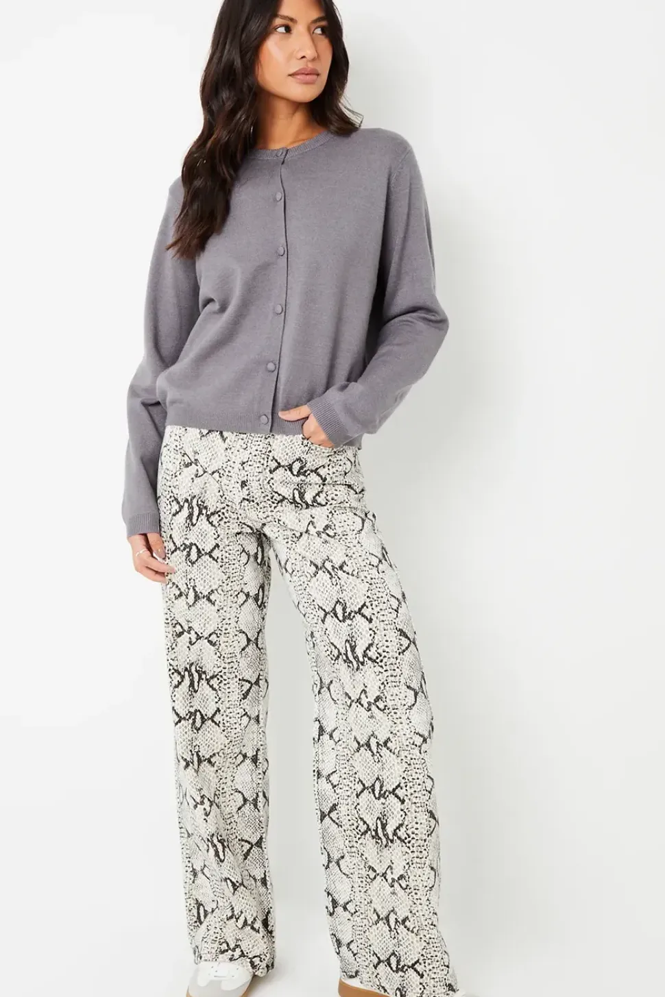 'Soleil' Snake Print Wide Leg Denim Jeans