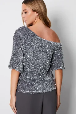 'Sparkler' Sequin Velour Drop Shoulder Top