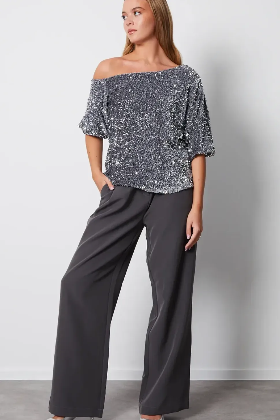 'Sparkler' Sequin Velour Drop Shoulder Top