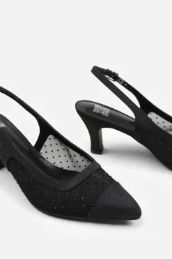 'Sparkle' Wide Fit Diamante Mesh Pointed Heel With Slingback Strap