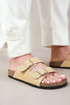'Sunset' Double Strap Flat Sandals With Buckle Detail
