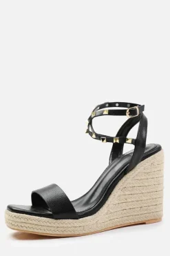 'Texas' Wide Fit Cross Over Ankle Strap With Studd Detail Espadrille Wedges