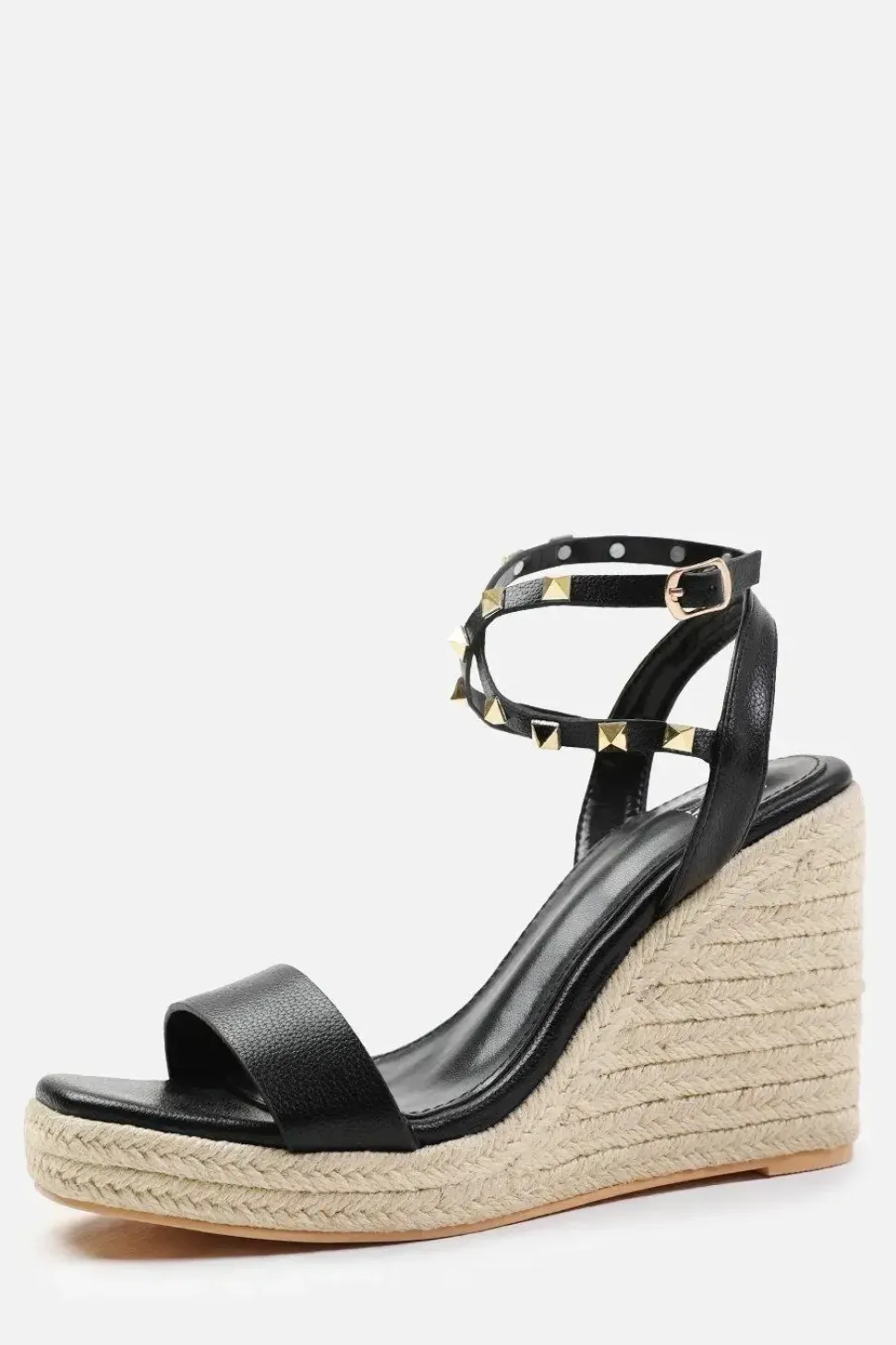 'Texas' Wide Fit Cross Over Ankle Strap With Studd Detail Espadrille Wedges