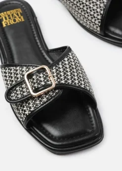 'Vermont' Front Buckle Raffia Sliders