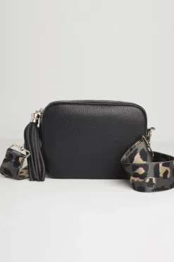 'Verona' Crossbody Tassel Bag with Dark Leopard Strap