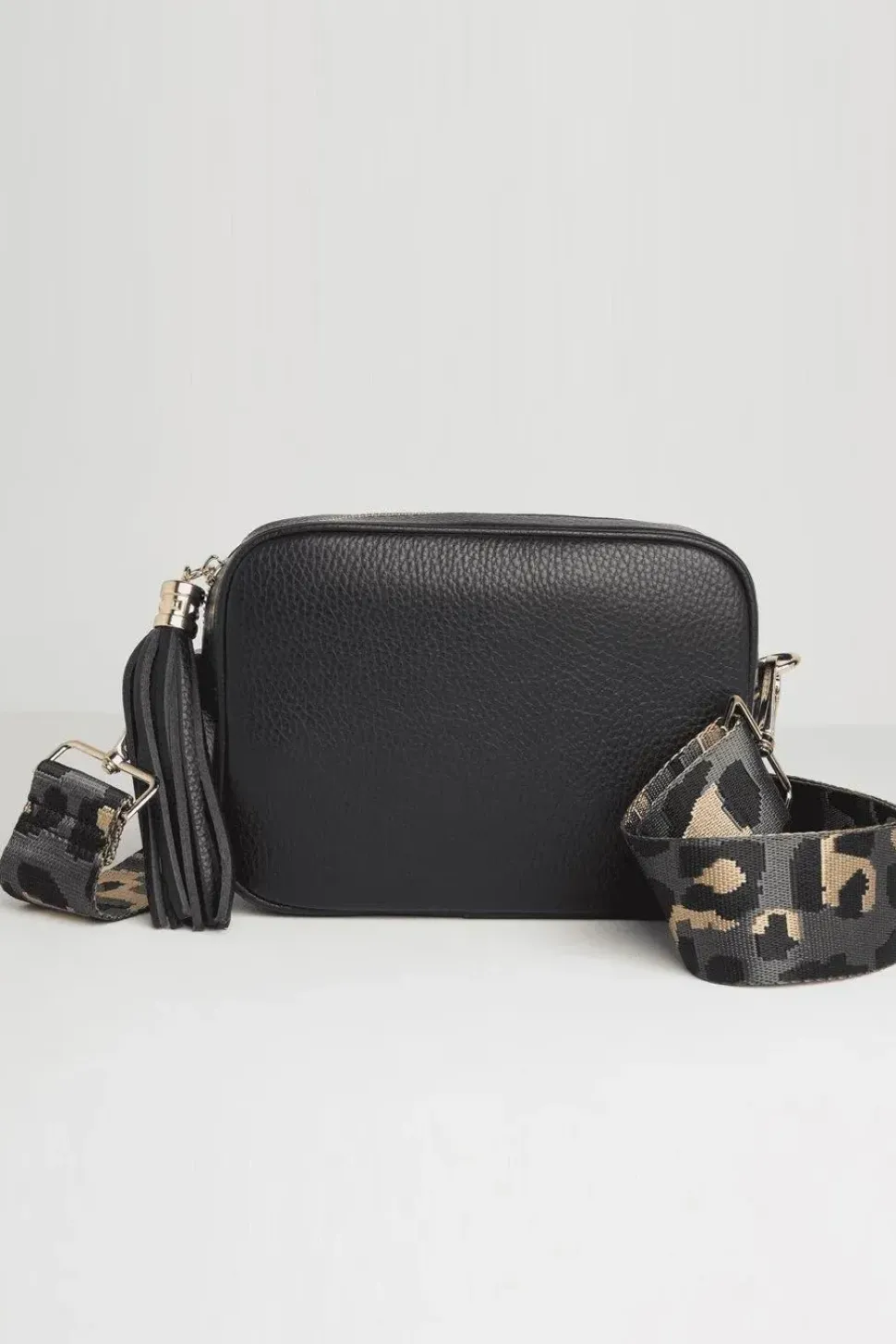'Verona' Crossbody Tassel Bag with Dark Leopard Strap