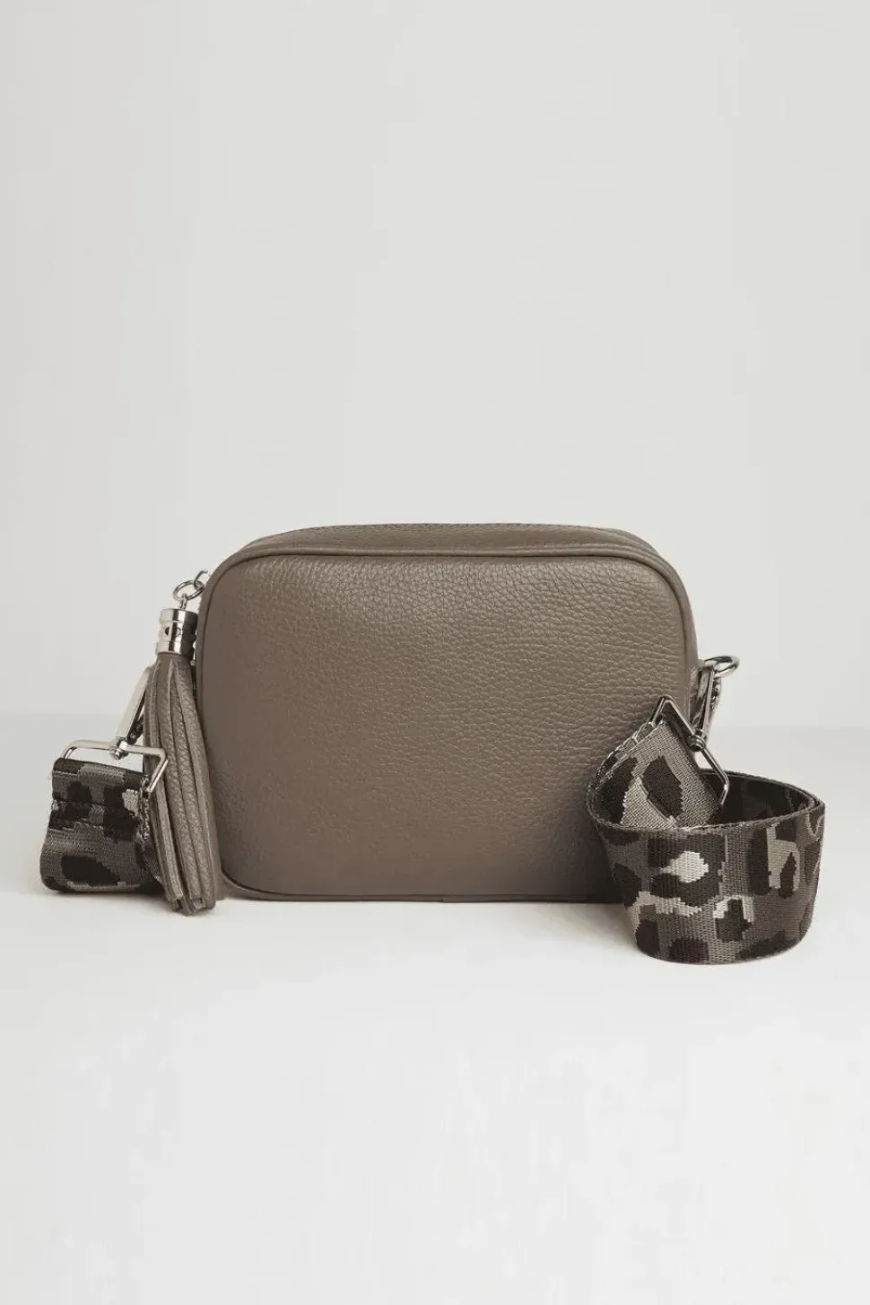 'Verona' Crossbody Tassel Bag With Dark Leopard Strap