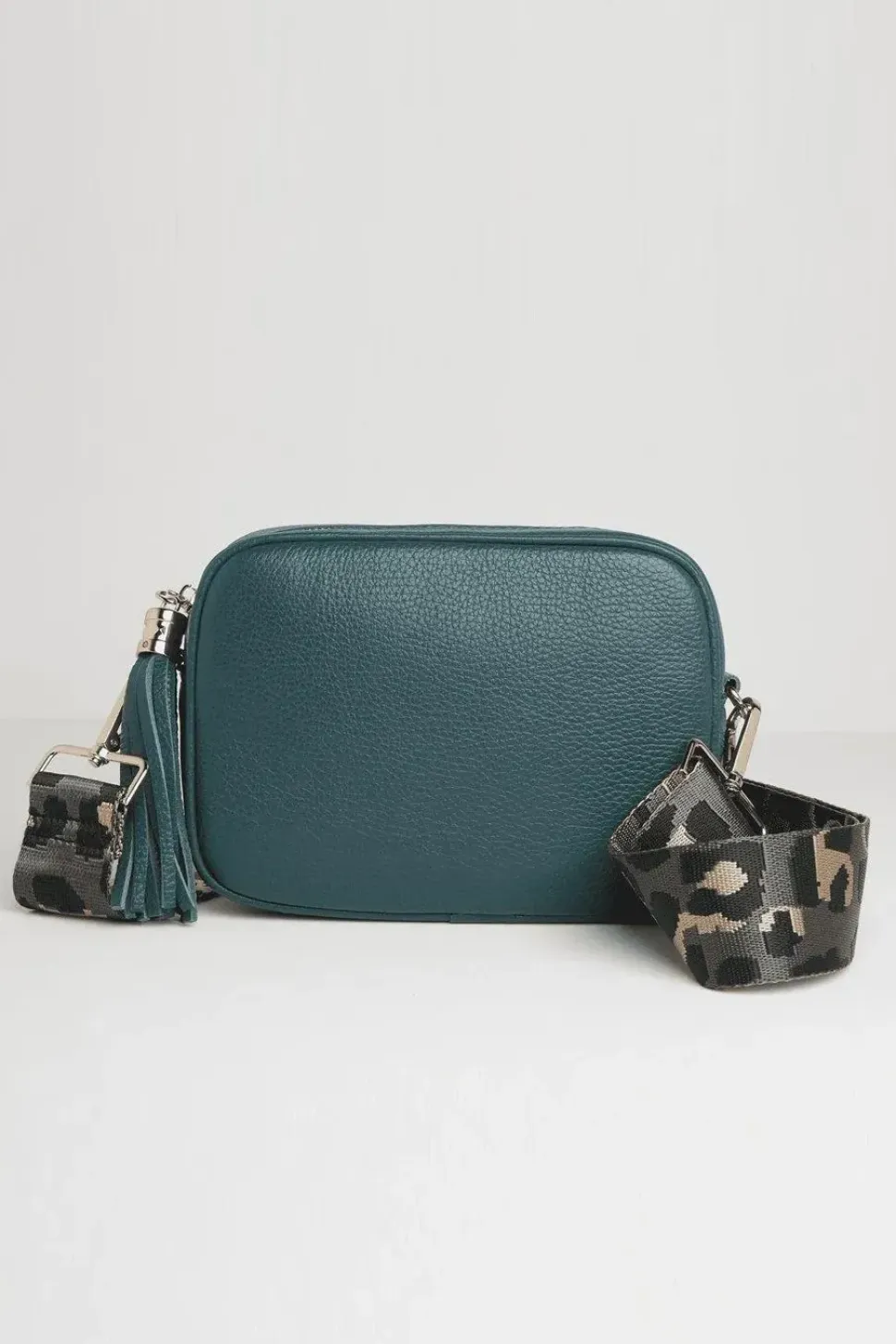 'Verona' Crossbody Tassel Bag with Dark Leopard Strap