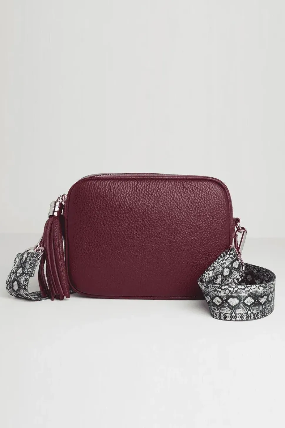 'Verona' Crossbody Tassel Bag With Snake Print Strap