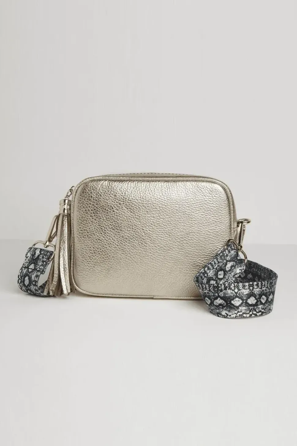 'Verona' Crossbody Tassel Bag With Snake Print Strap
