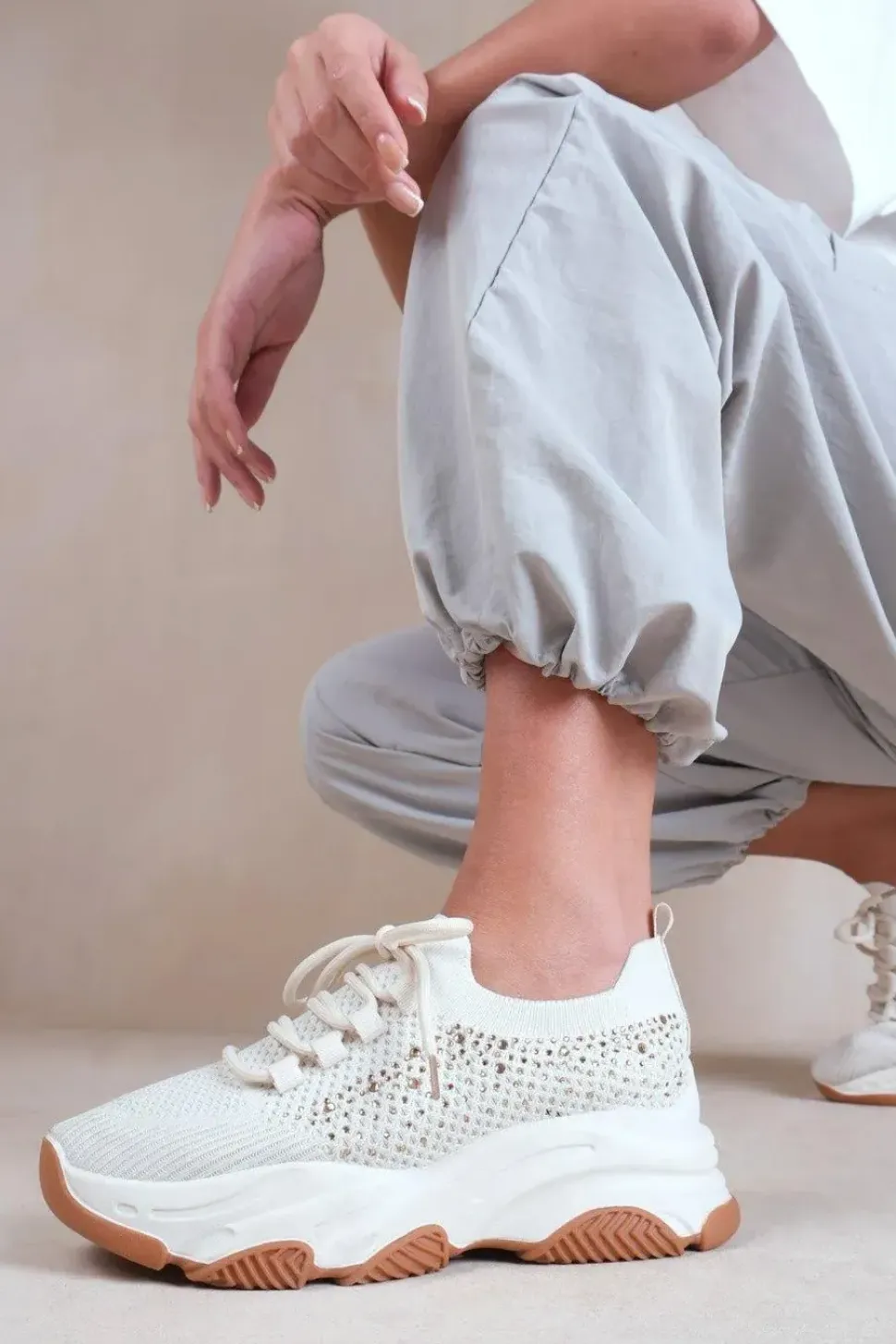 'Whisper' Chunky Sole Knit Trainers With Crystal Embellishment