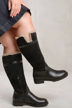 'Wynter' Wide Calf Knee High Boots With Fur Trim And Lining