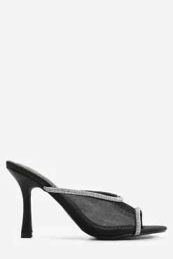 ''Clover' Open Toe Mules With Crystal Trim