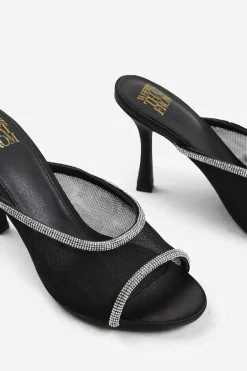 ''Clover' Open Toe Mules With Crystal Trim