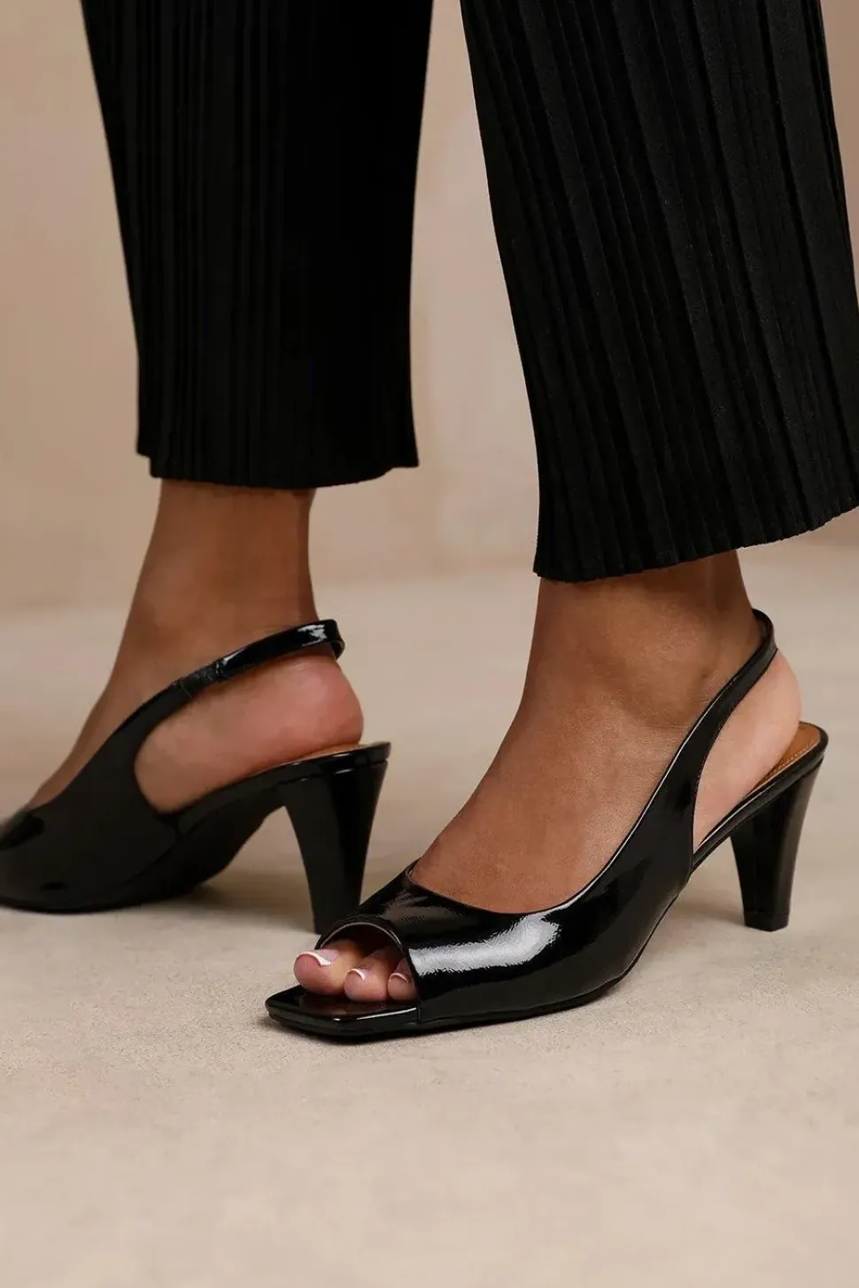 'York' Square Toe Sling Back Mid Heel