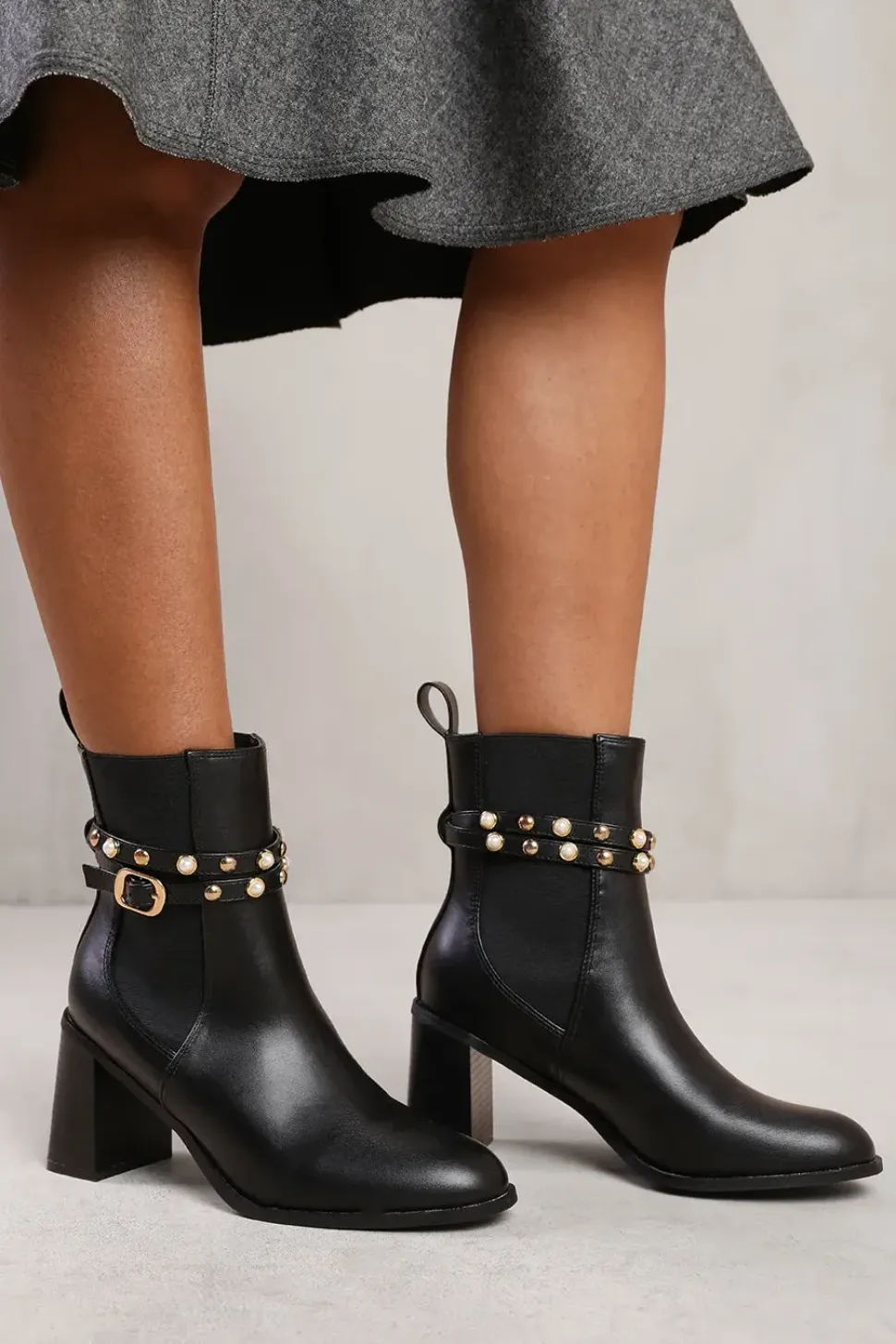 'Zelda' Ankle Boot With Pearl And Stud Detailing