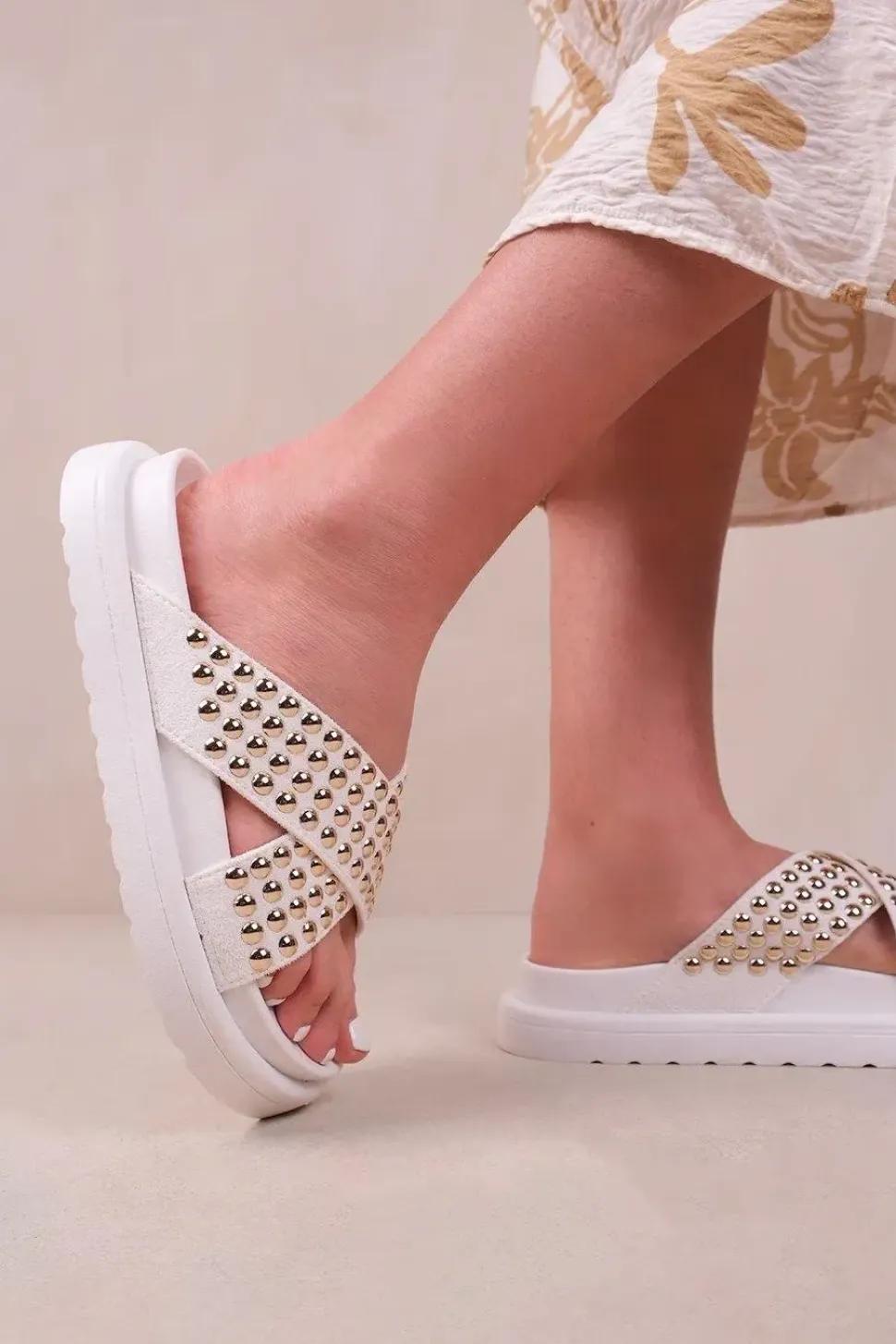 'Zenith' Flat Sandals With Cross Over Pressed Studs Straps