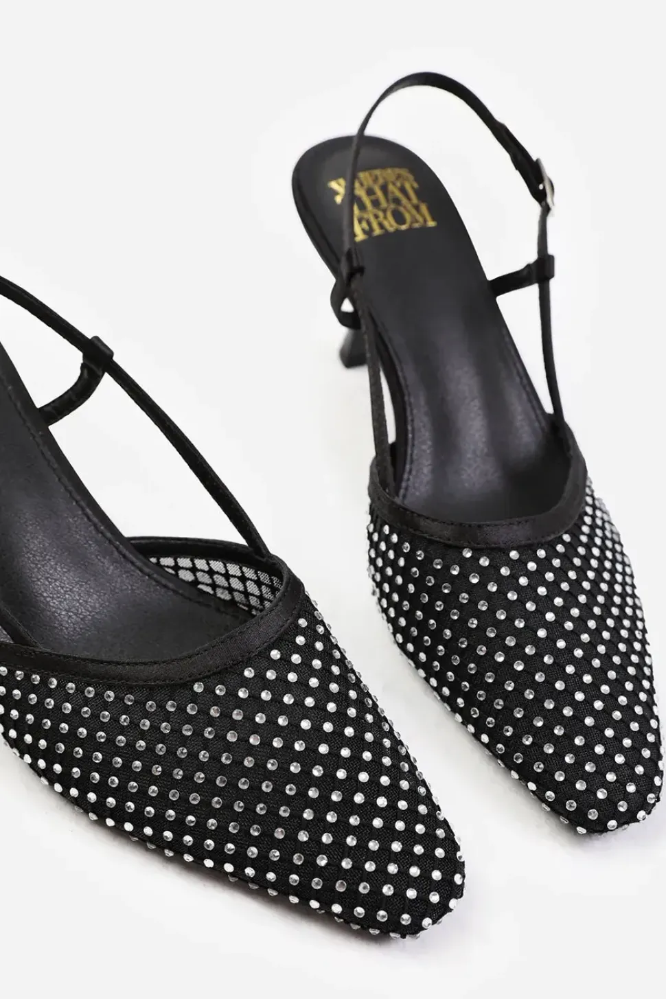 'Zinnia' Slingback Pointed Toe Heel With Diamante Mesh