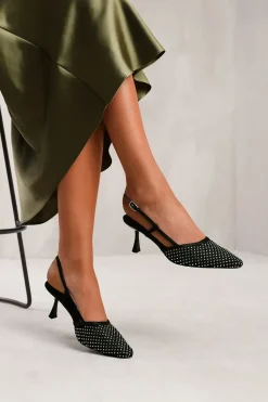 'Zinnia' Slingback Pointed Toe Heel With Diamante Mesh
