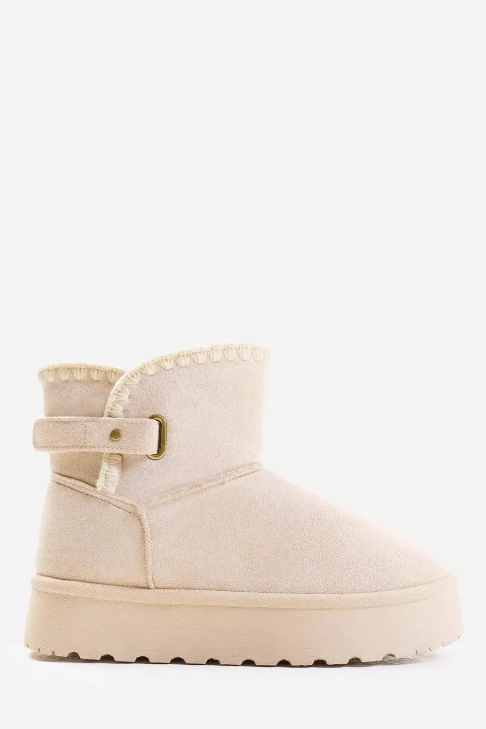 'Zyla' Flatform Fur Lining Ankle Boot With Velcro Fastening