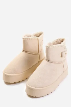 'Zyla' Flatform Fur Lining Ankle Boot With Velcro Fastening