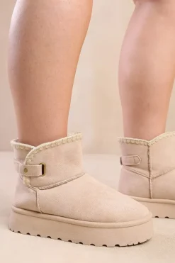 'Zyla' Flatform Fur Lining Ankle Boot With Velcro Fastening