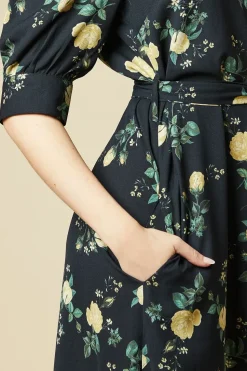 Yellow Floral Half Sleeve Shirt Dress
