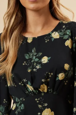 Yellow Floral V Neck Tea Blouse