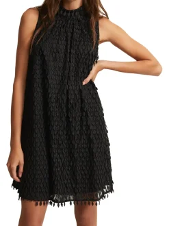 Zafia Black Textured Shift Dress-