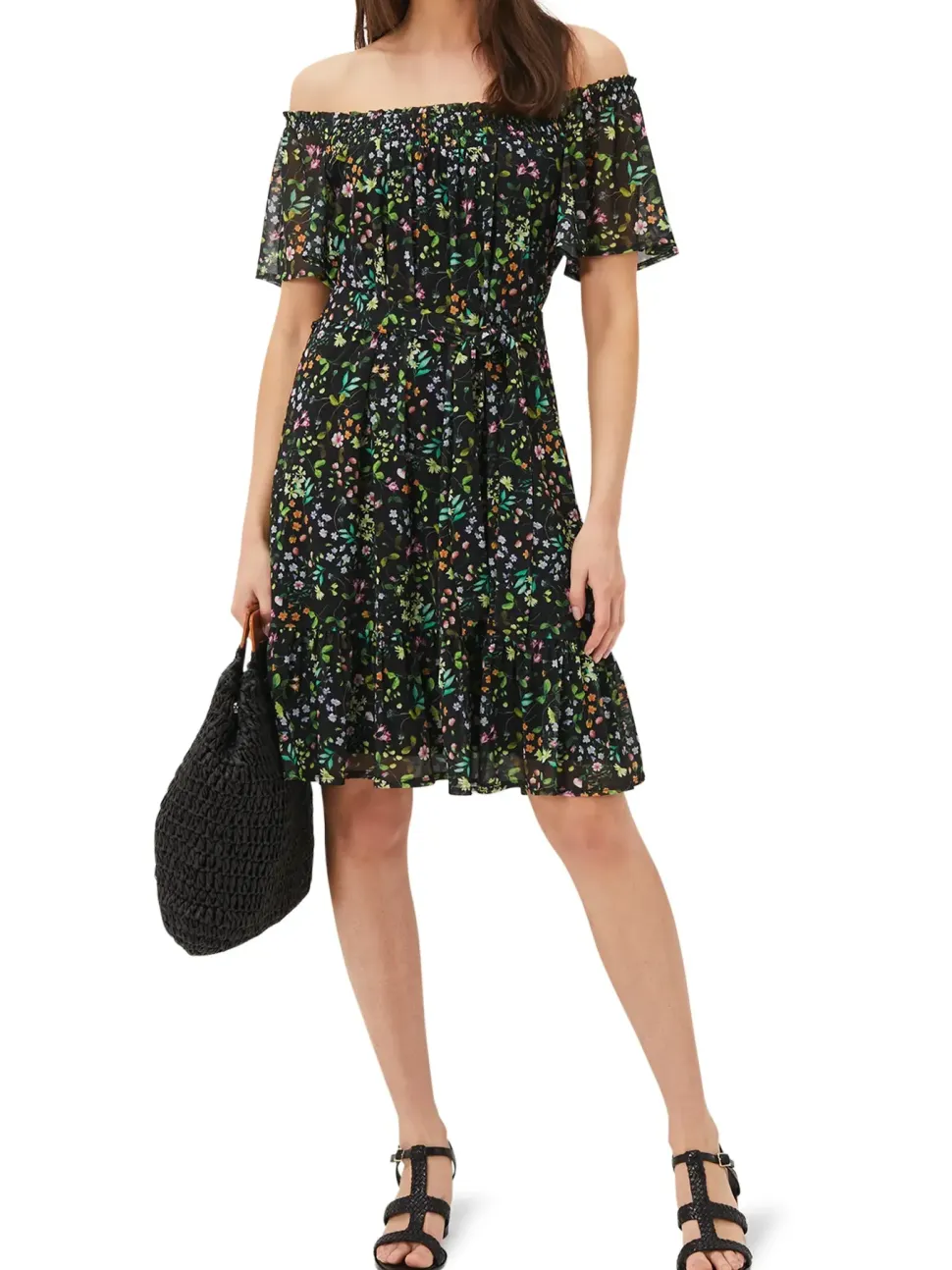 Zaylah Shirred Floral Mesh Dress-