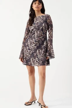 Zebra Burnout Chiffon Bias Tie Back Mini Dress