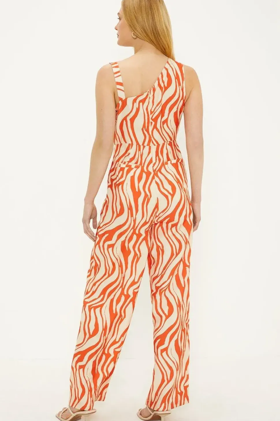 Zebra Print Bead Detail Asymmetric Jumpsuit